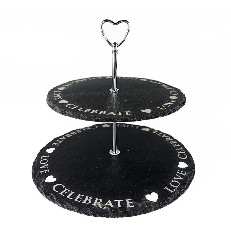 Love Heart Slate 2 Tier Serving Stand, Black-1