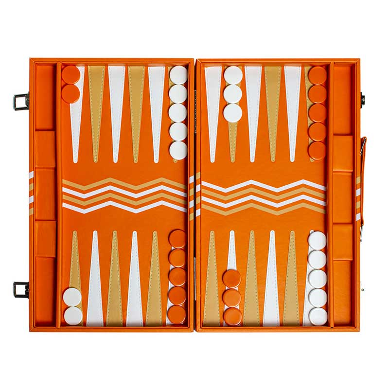 Leather Backgammon Board, L45 x W38cm, Orange-0