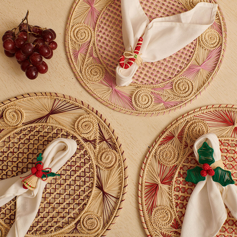 Sandra Set of 2 Woven Placemats, D35cm, Rose Pink-1