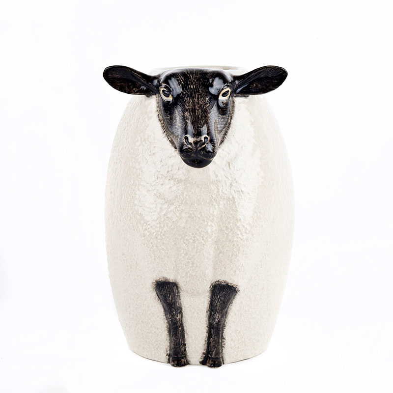 Black Faced Suffolk Sheep Flower Vase, H23cm, Black/White-1