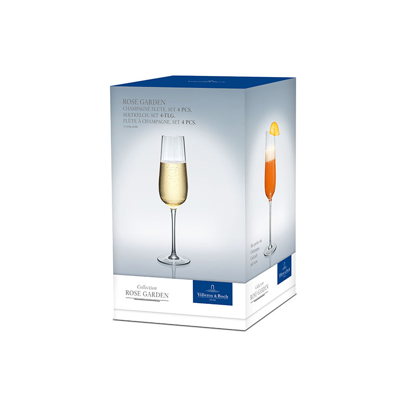 Rose Garden Champagne Flute Set of 4, 120ml, Clear-3