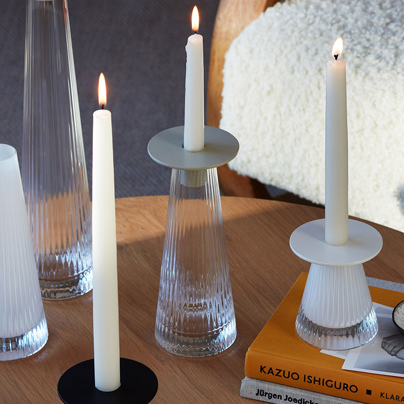 Beacon Candle Holder, H34cm, Concrete Grey & Clear-5