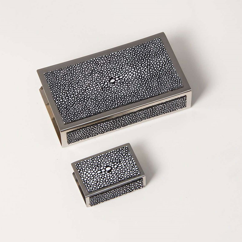 Large Match Box Holder, 13 x 7cm, Charcoal Shagreen-3