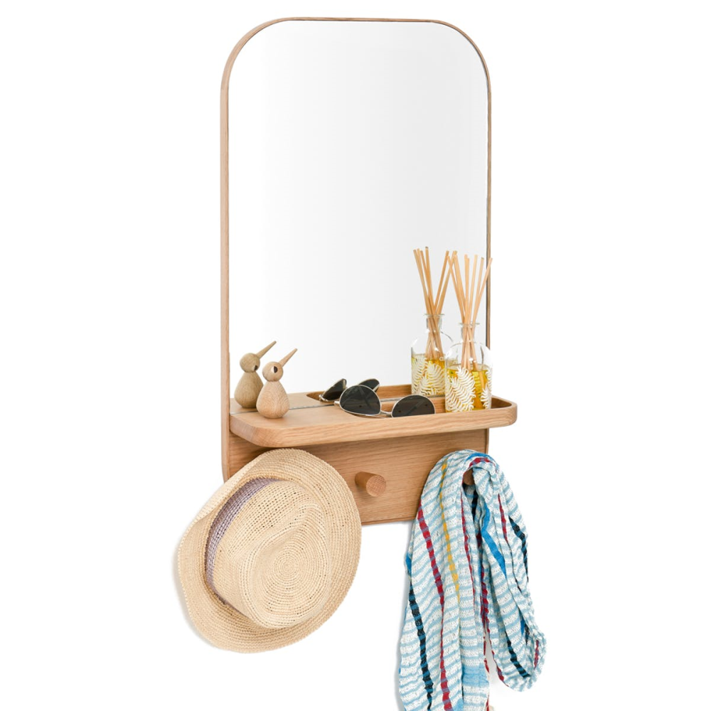 Silent Butler Storage mirror, H73.5 x W41 x D13.5cm, Oak/Mirrored Glass-0