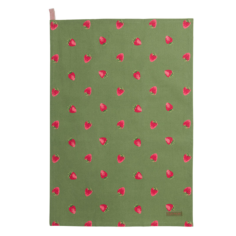 Strawberries Set of 2 Tea Towels, Natural, Green, Red-3