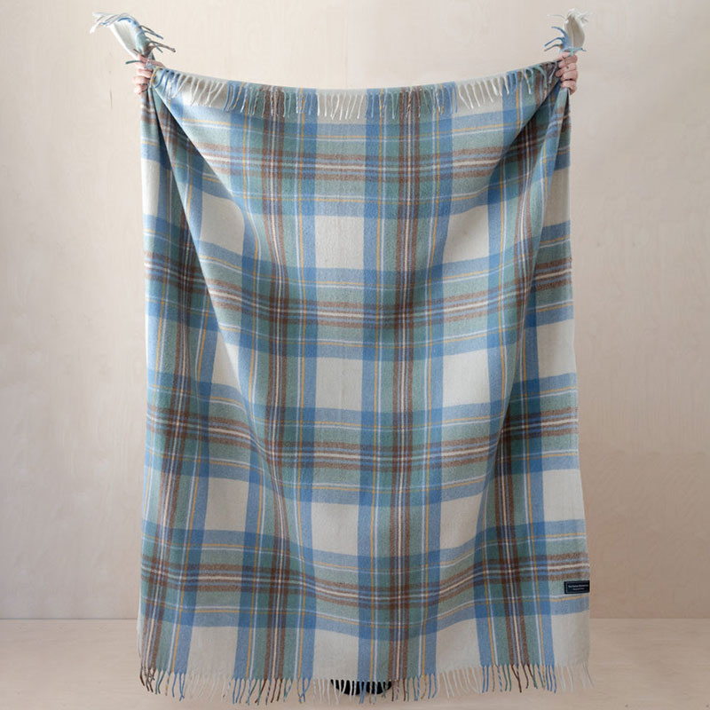 Recycled Wool Blanket, 145 x 190cm, Stewart Muted Blue Tartan-2