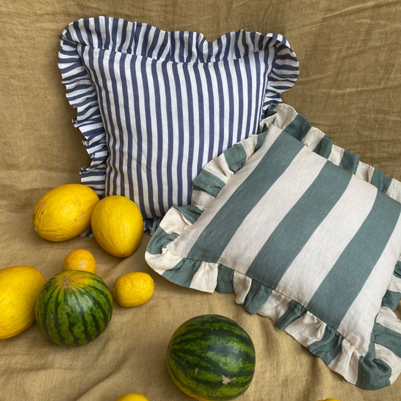 Extra Wide Stripe Cushion Cover, 45 x 45 cm, Sea Green-2