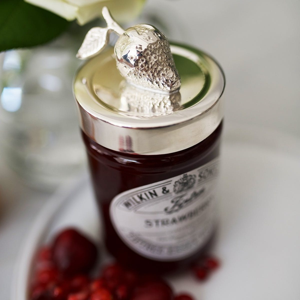 Strawberry Jam jar lid, Silver Plate-1