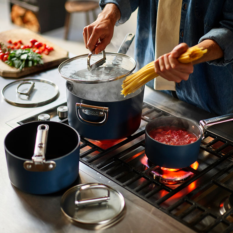 Space Folding Ceramic Non-Stick 3 Piece Saucepan Set, Midnight Blue-3