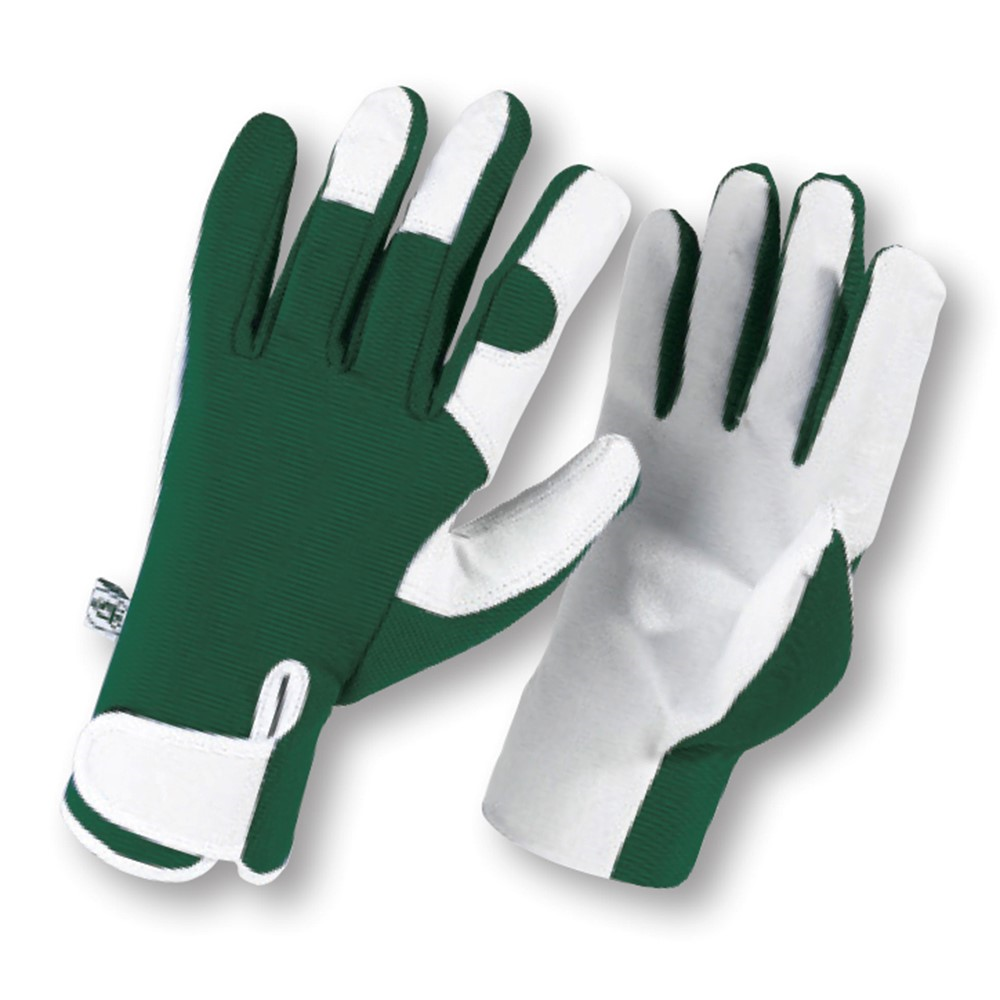 Leather palm gloves, small, Green/White-0