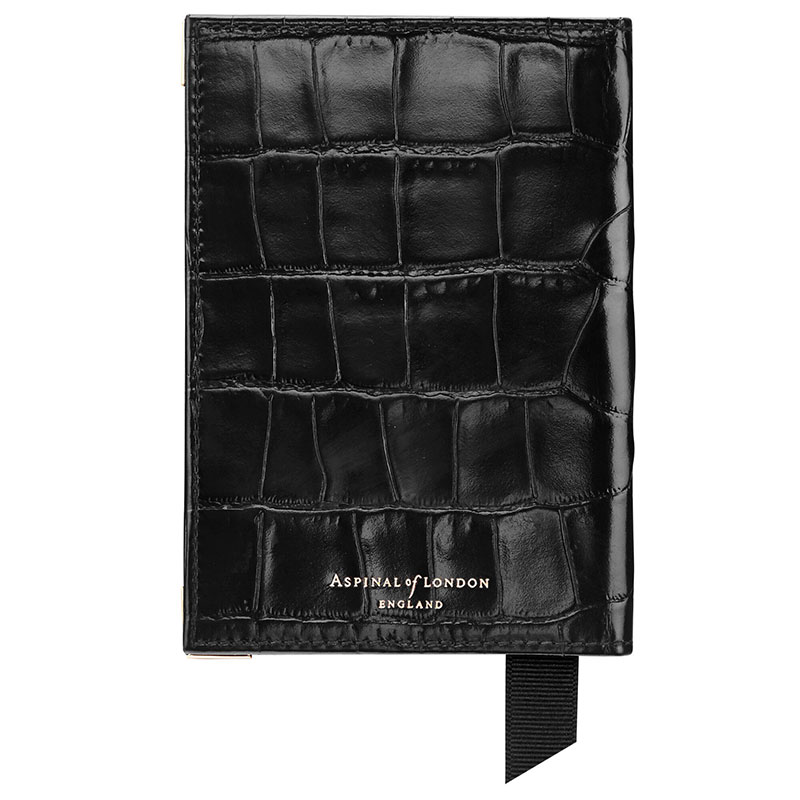 PlainPassport Cover, L14 x W9.5cm, Black Croc-2