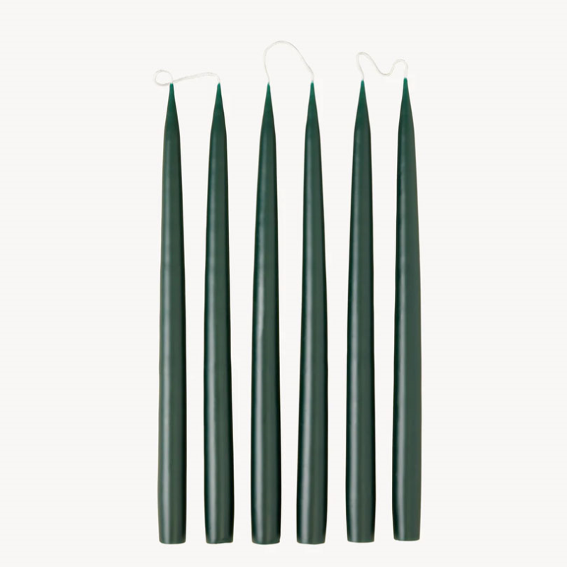 Set of 6 Tapered Dinner Candles, H35cm, Forest Green-0