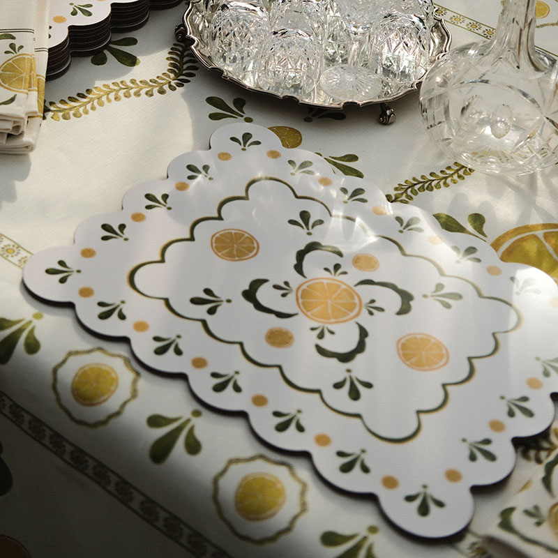 Bell Hutley Scalloped Table Mat, 38cm x 29cm, Lemon-4