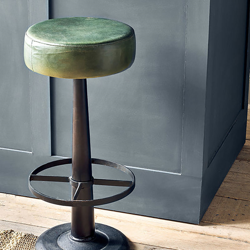 Narwana Round Leather Stool, Rich Green-3