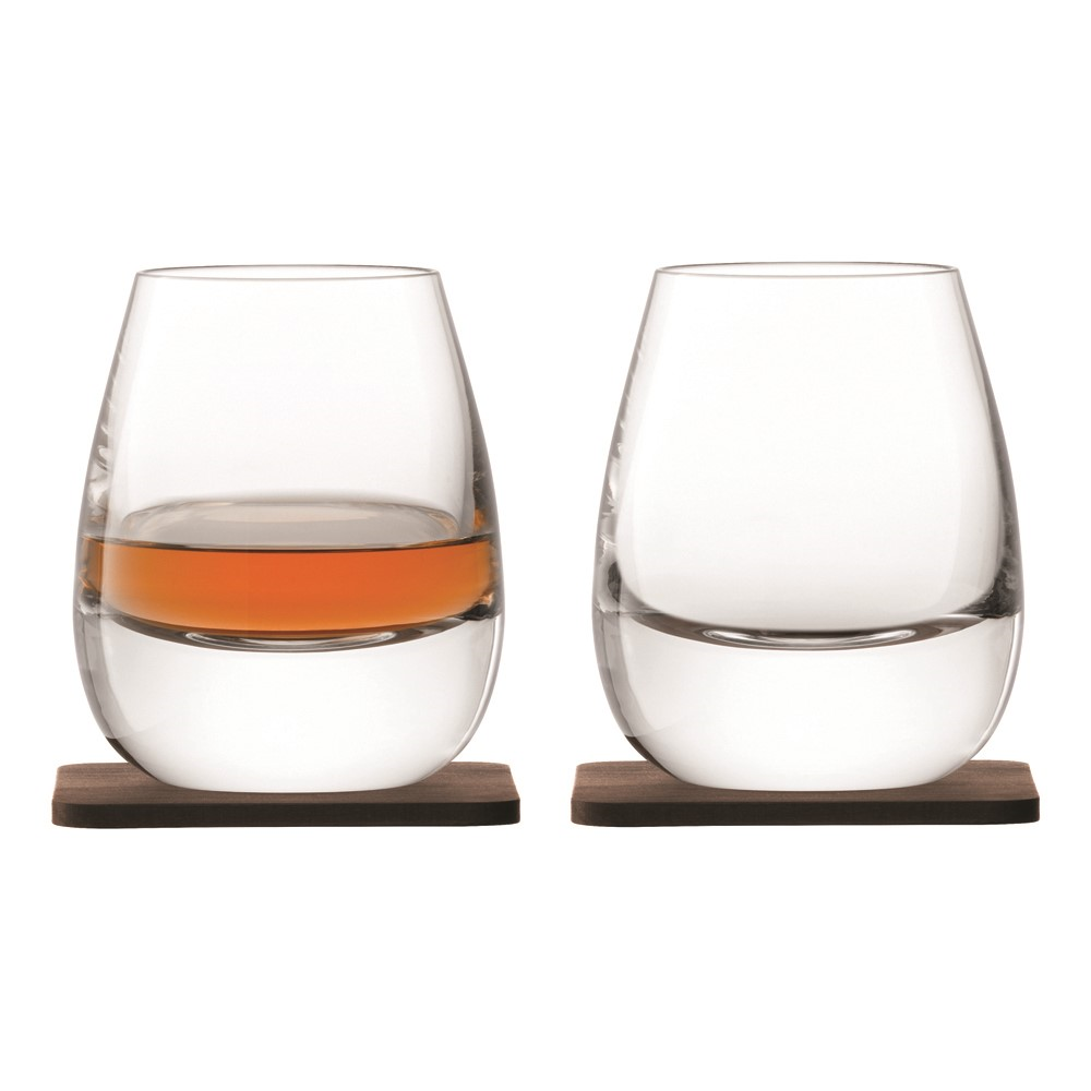 Whisky Pair of Islay tumblers with walnut coasters, 250ml, clear-0