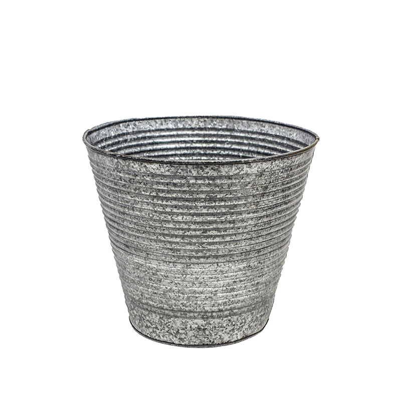 Galvanised Ribbed Planter, D37cm, Silver-0