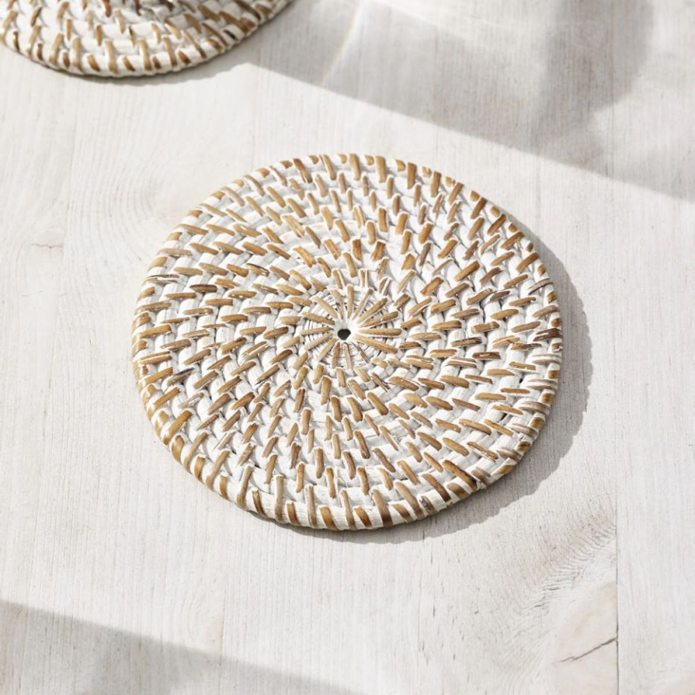 Set of 4 rattan coasters, H1 x Dia10cm, White-2