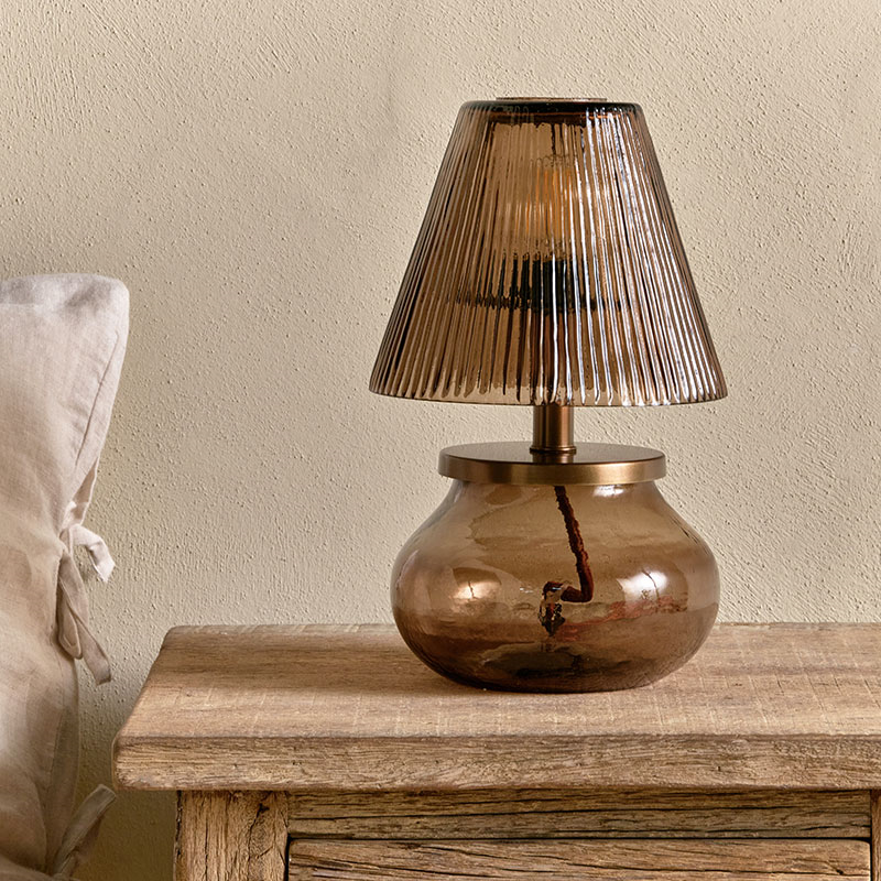 Dimalai Recycled Glass Table Lamp, H26cm, Brown Smoke-2