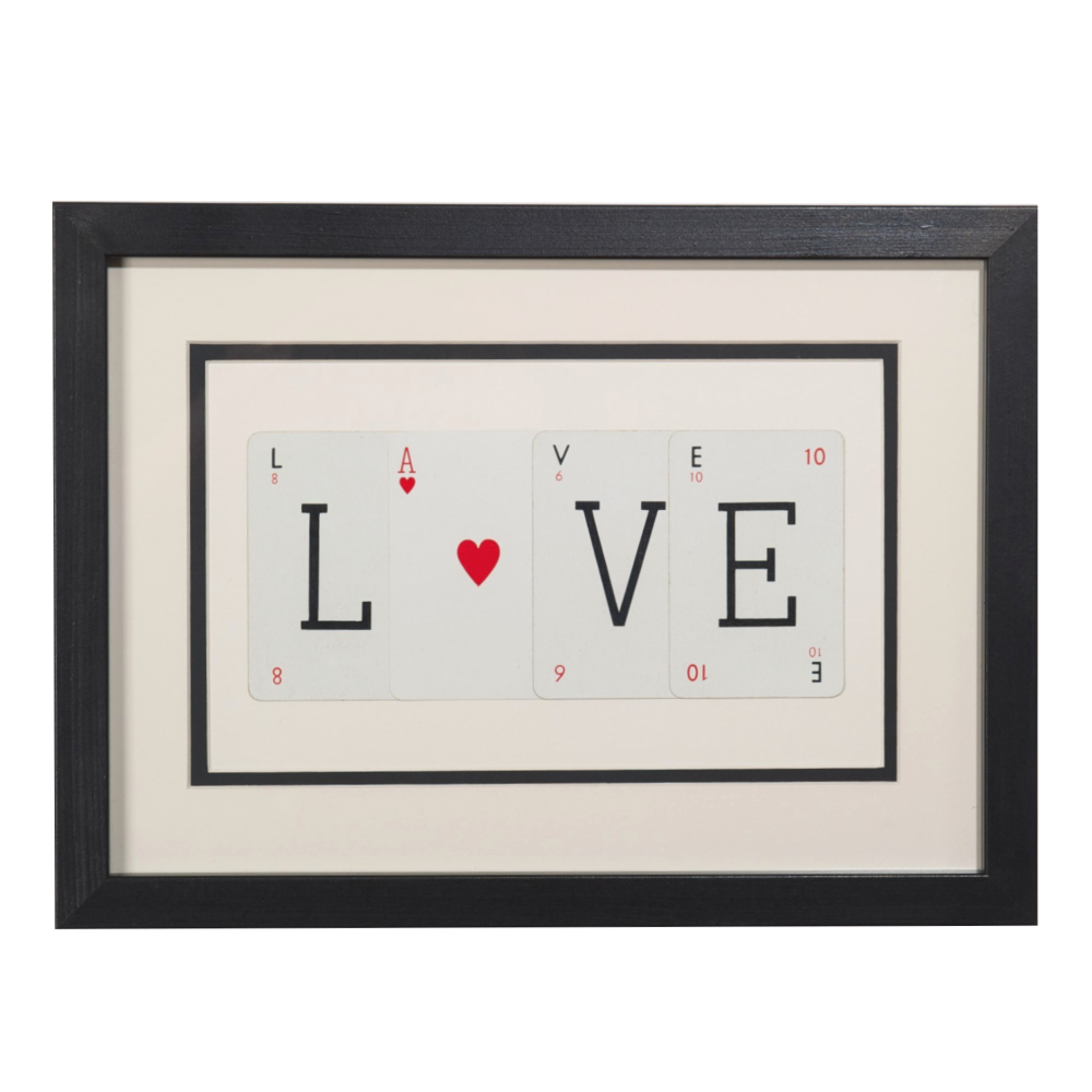 LOVE (WITH HEART) Small frame, H30 x W40cm, Vintage Playing Cards, LOVE (WITH HEART)-0