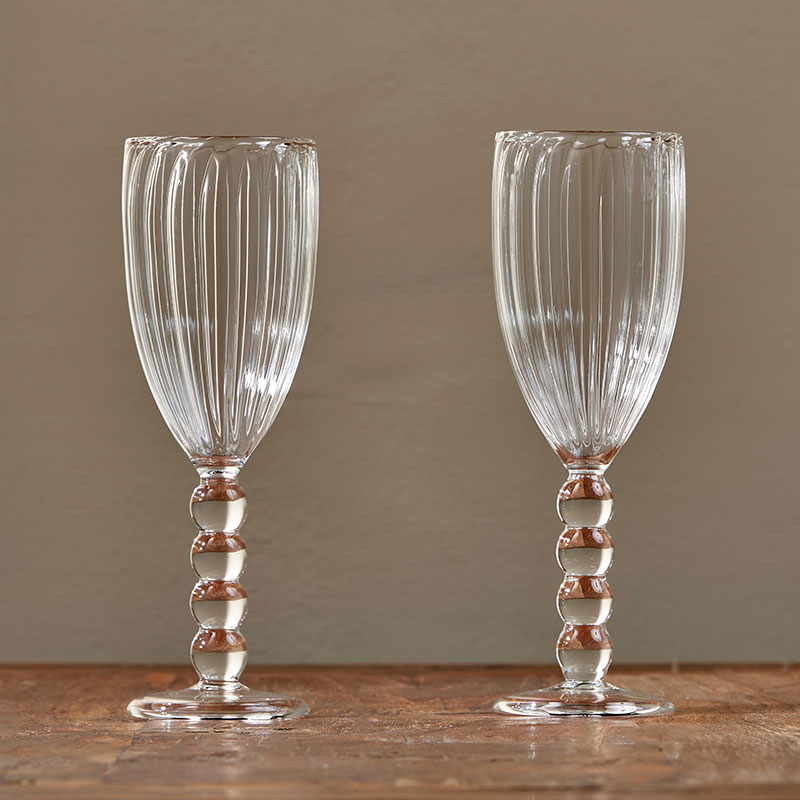 Santosa Set of 2 Champagne Flutes, Clear-0