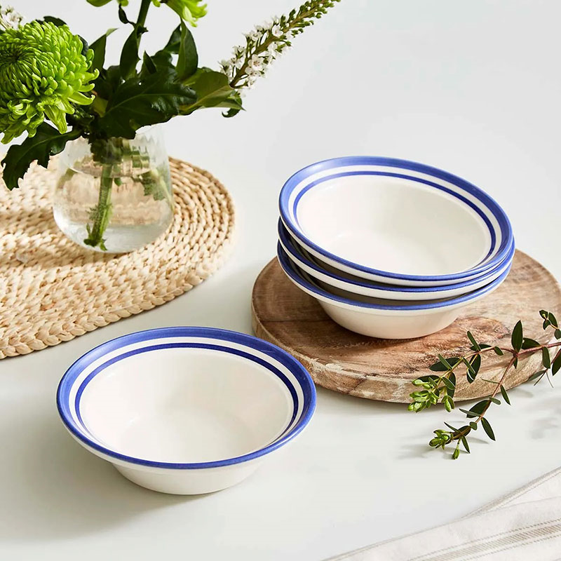 Potter's Stripe Set of 4 Oatmeal Bowls, D16.5cm, Blue-0