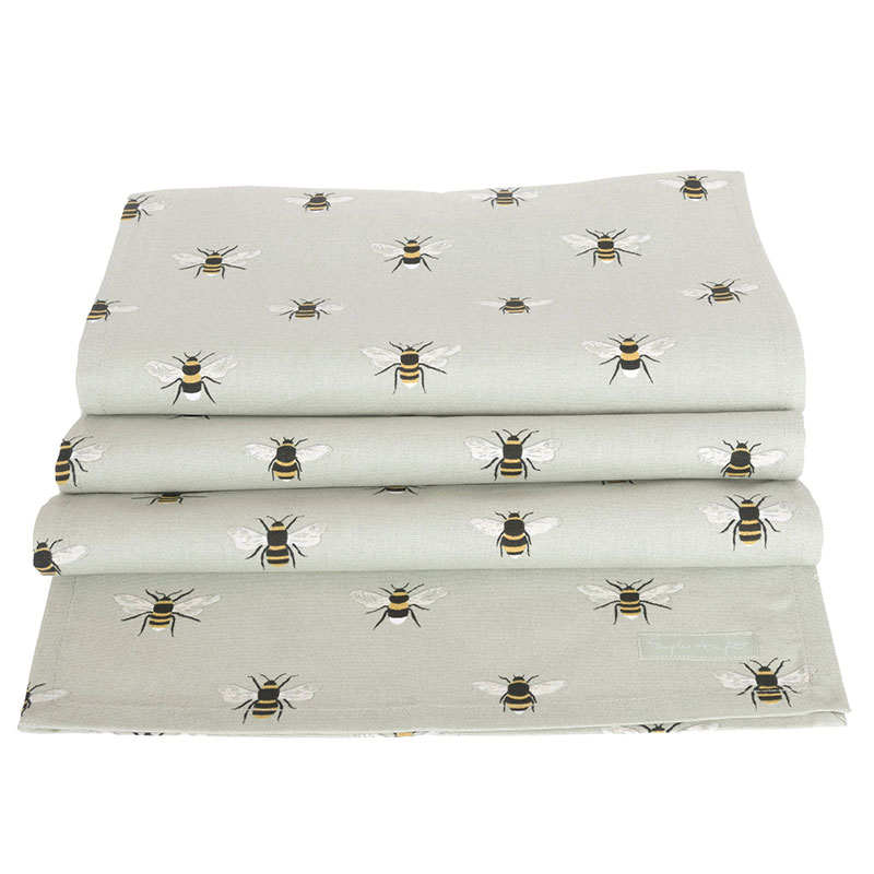 Bees Linen Table Runner, 35 x 280cm, Natural, Yellow-0