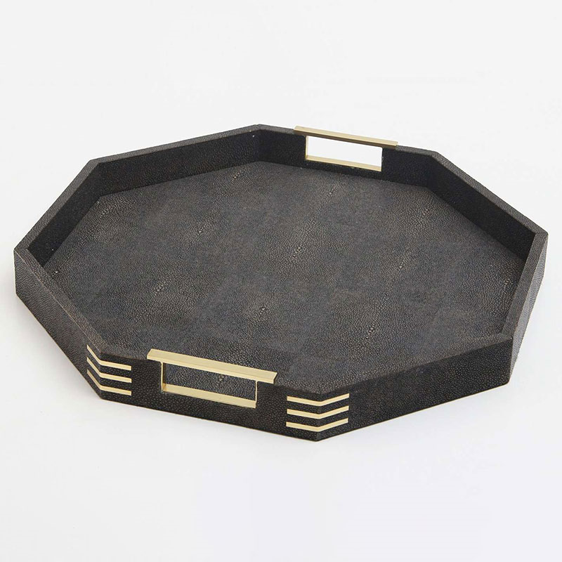 Holmes Octagonal Tray, D50cm, Seal Brown Shagreen-0