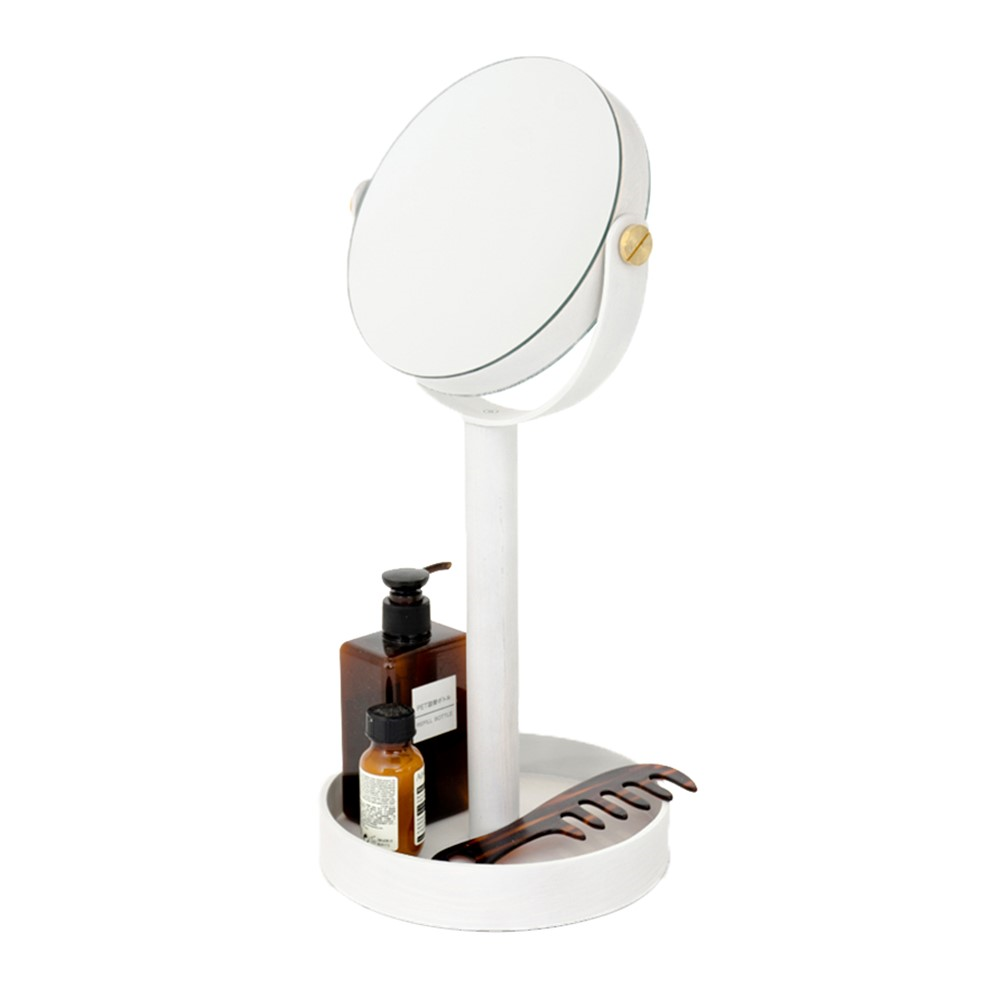 Close Up Magnifying mirror, H45 x Dia19.5cm, White/Oak-1