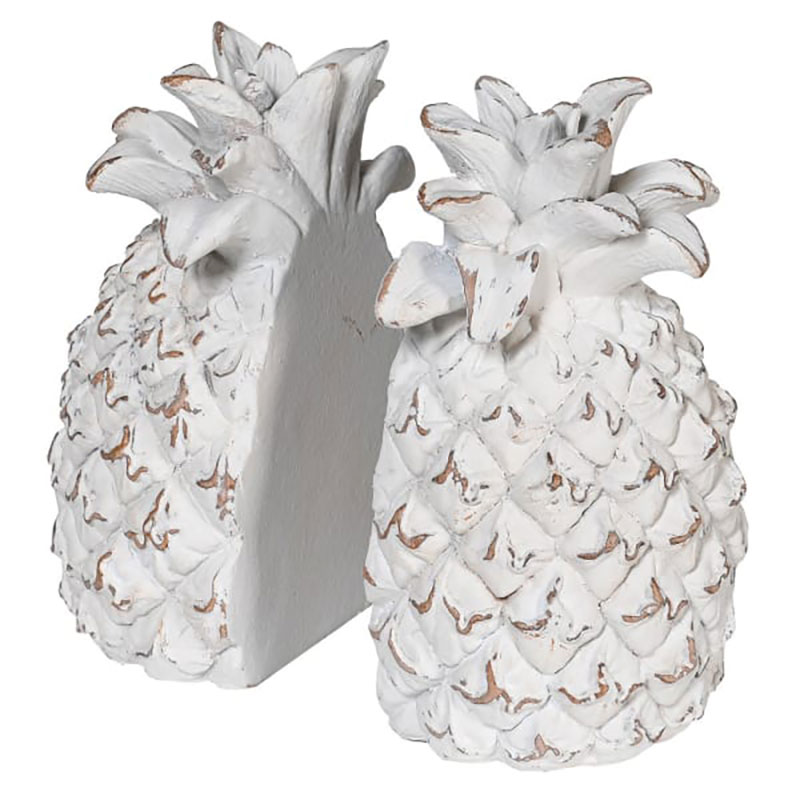 Pineapple Pair of Book Ends, 13.5 x 8.5cm, White-0