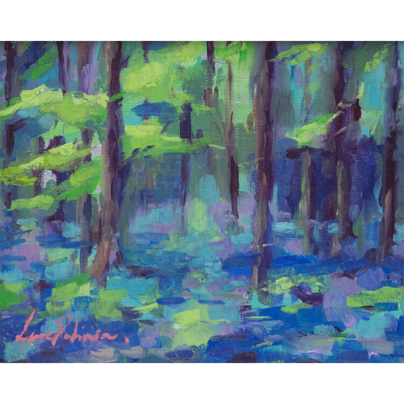 Luminous Forest Framed Oil Painting on Canvas, 30.5 x 28cm, Blue/Green-1