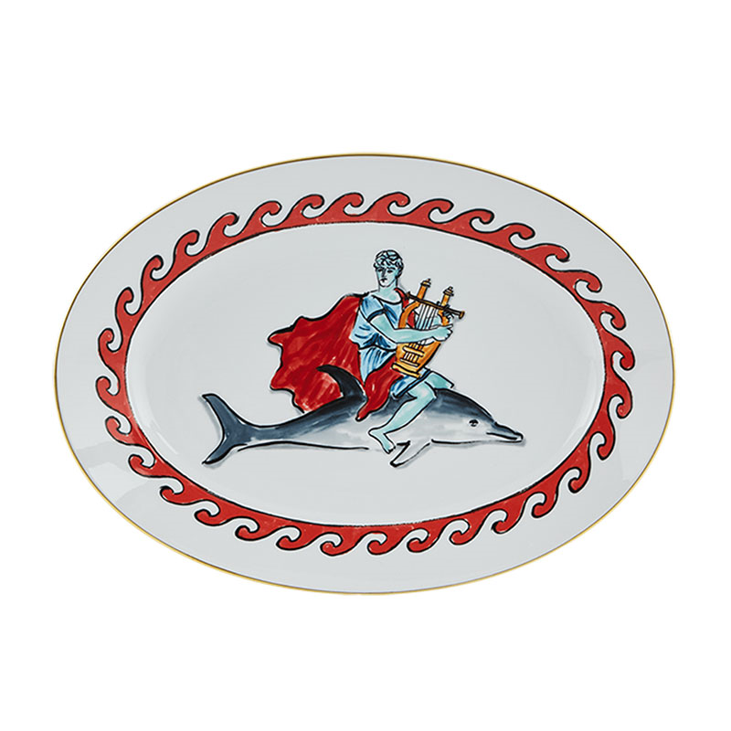 Il Viaggio Di Nettuno - Dolphin Oval flat platter, 34cm-0