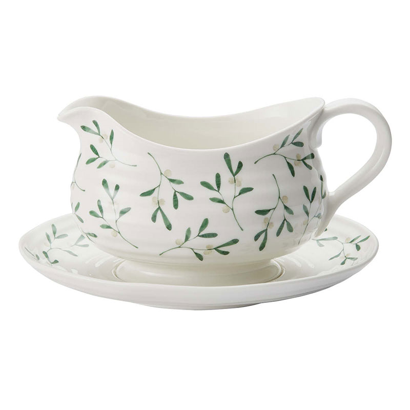 Mistletoe Sauce Boat & Stand, 550ml, White/Green-0