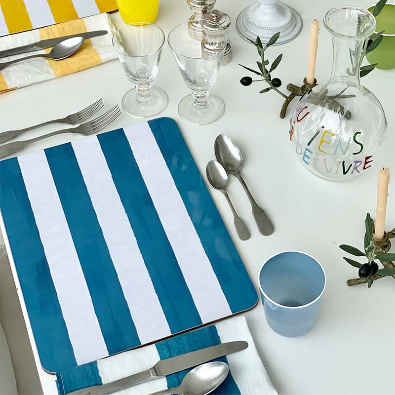 Stripe Rectangle Placemat, 38 x 29 cm, Sky Blue-1