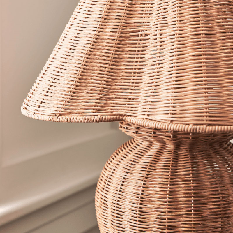 Athena Table Lamp & Scalloped Rattan Shade, H79cm, Brown-1