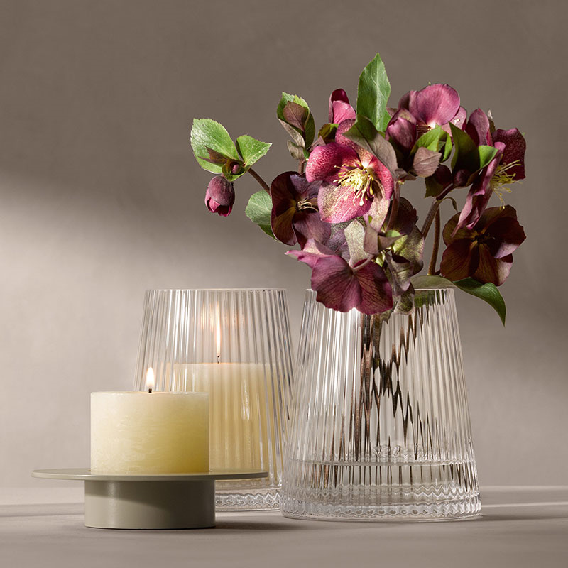 Beacon Candle Holder, H14cm, Concrete Grey & Clear-1