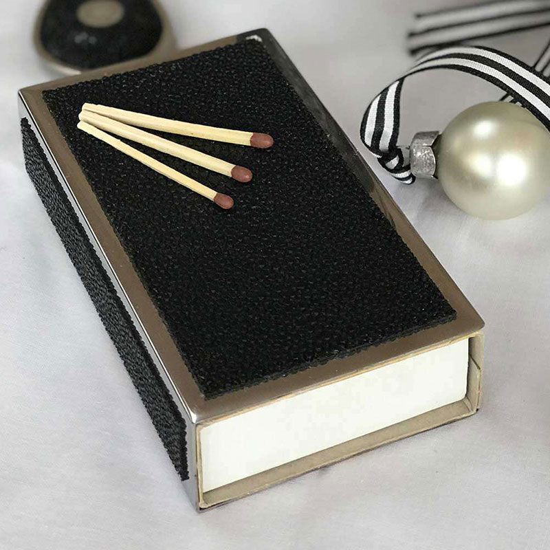 Large Match Box Holder, 13 x 7cm, Caviar Black Shagreen-1