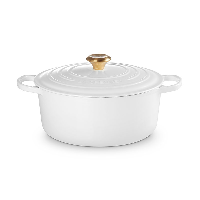 Cast Iron Round Casserole, 28cm, White-0