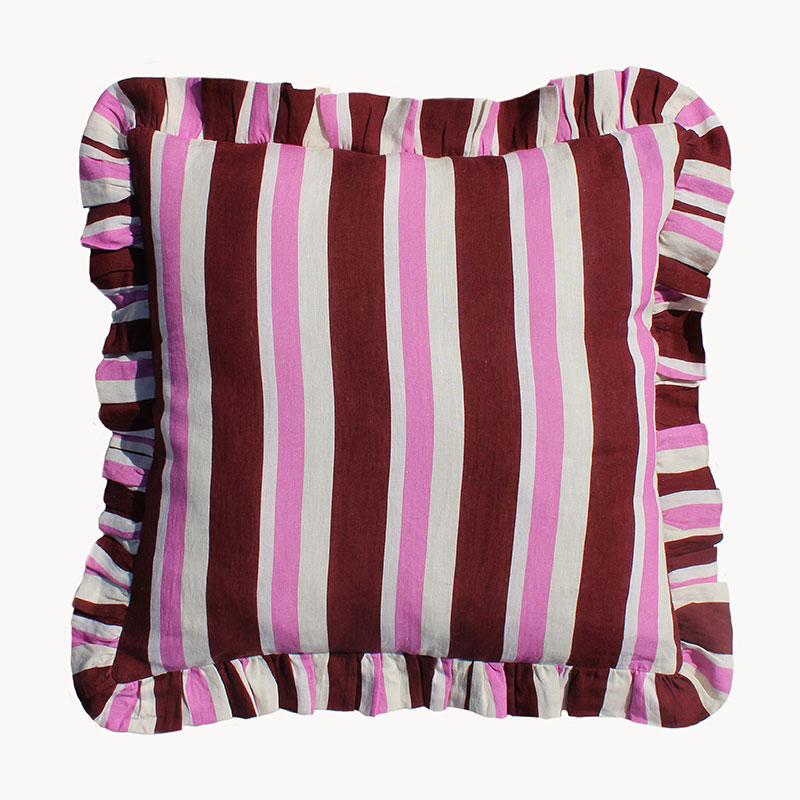 Stripe Cushion Cover, 60 x 60cm, Burgundy & Cerise-1