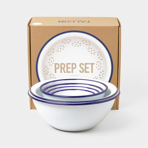 Enamel 6 Piece Prep Set, White With Blue Rim-0