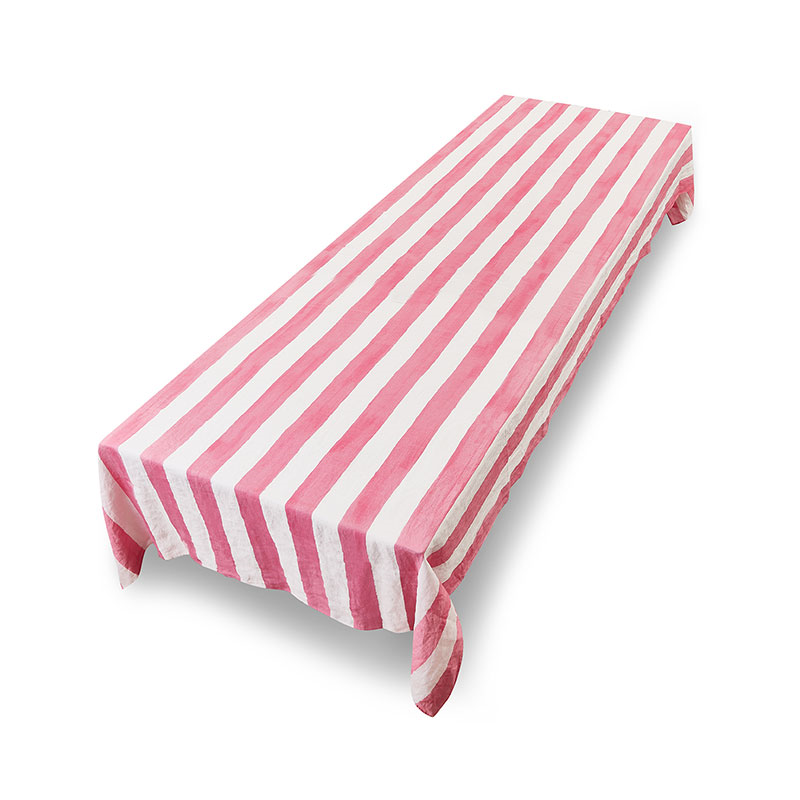 Stripe Linen Tablecloth, 250cm x 165cm, Rose Pink-1