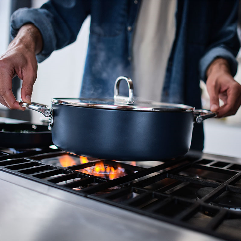 Space Folding Ceramic Non-Stick Casserole Pan & Lid, 28cm, Midnight Blue-2