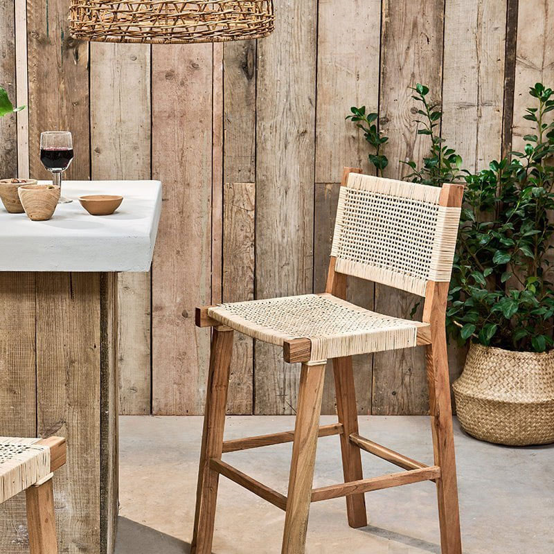 Madrisana Acacia & Rattan  Bar Stool, H105cm, Natural-1