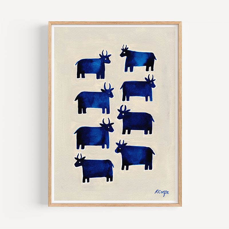 Cows Print, A3, Blue-4