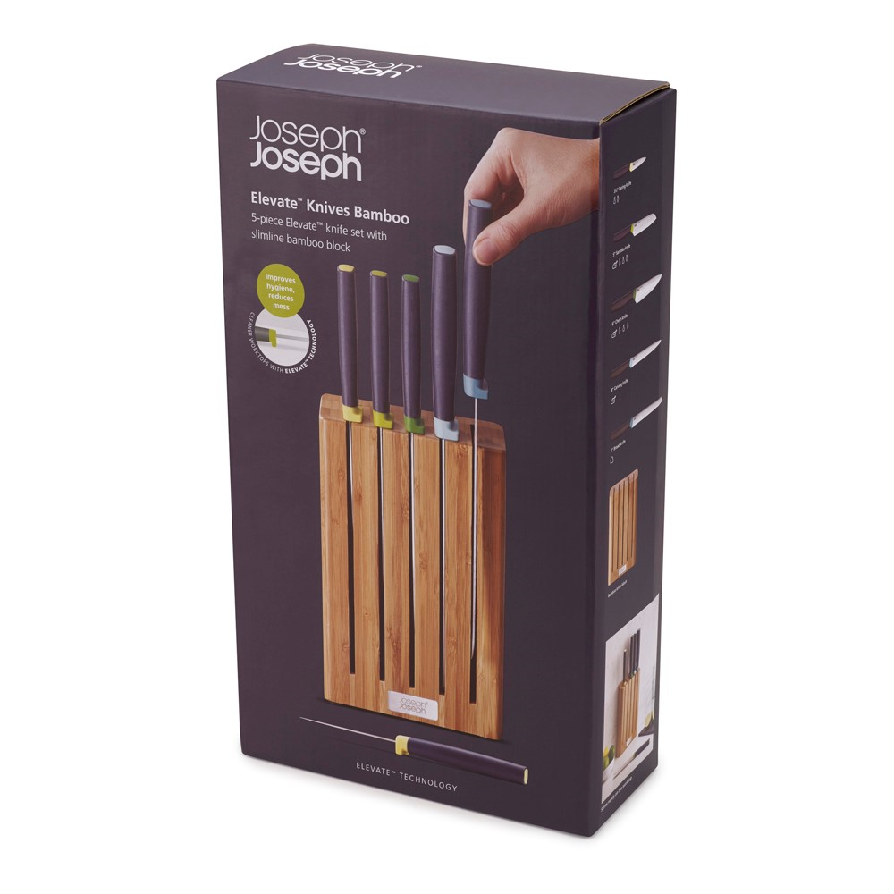 Elevate 5 piece knife set with bamboo block, H6 x W35.5 x D15cm, Opal-3