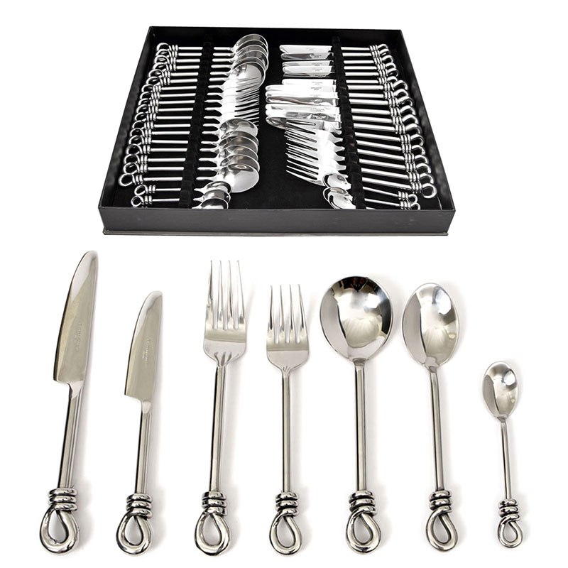 Polished Knot 42 Piece Cutlery Set, Silver-1