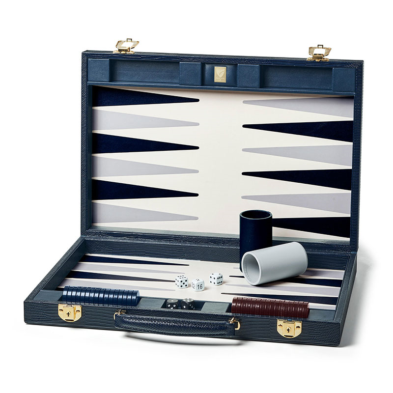 Backgammon Set, L45cm x W30cm, Midnight Blue Lizard-0