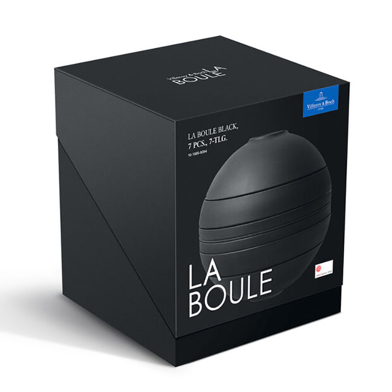 Iconic La Boule Stacking 7 Piece Plate & Bowl Set, D23cm, Black-4