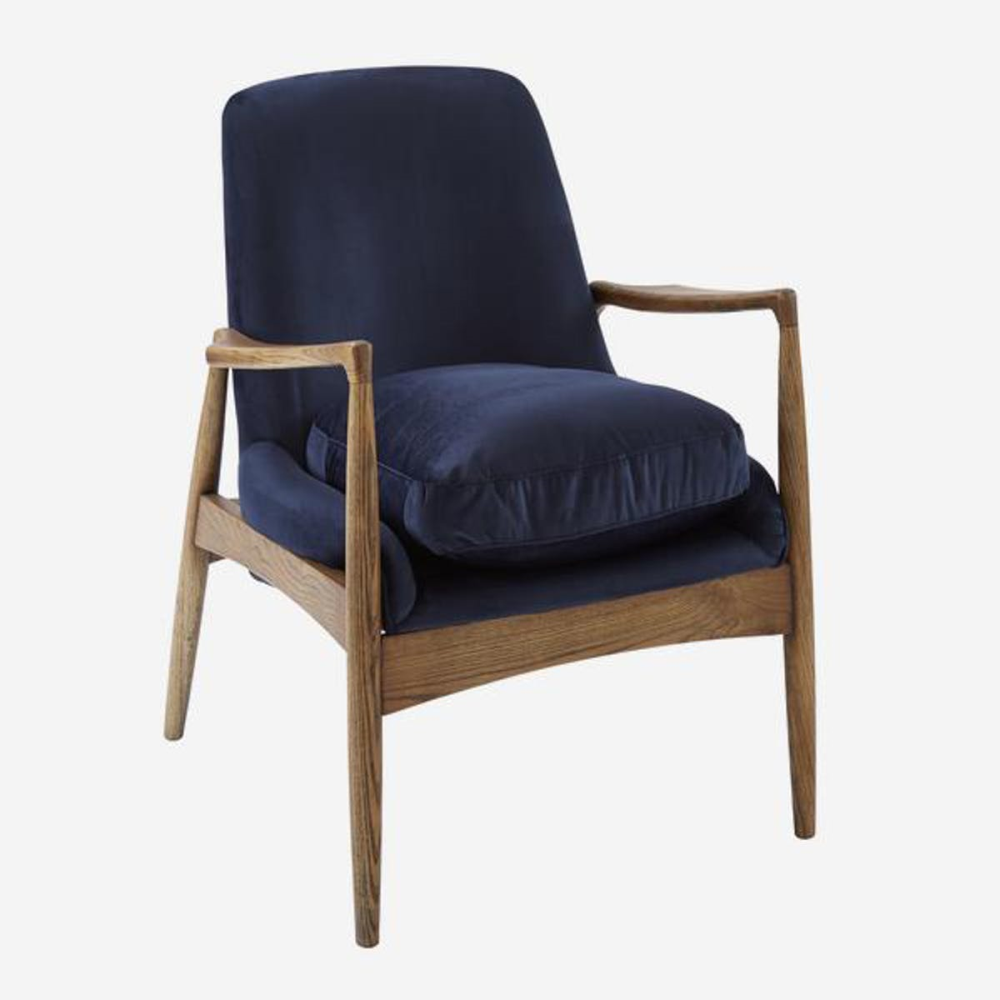 Crispin Chair, W68.5 x H82 x D72cm, Blue Velvet-0