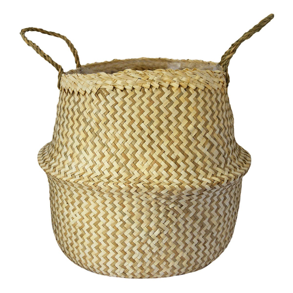 Seagrass Chevron Lined basket medium, H30 x D35cm, White-0