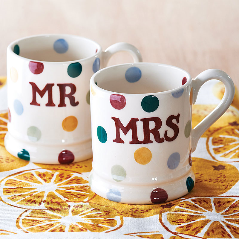 Polka Dot Set of 2 Mr & Mrs Mugs, 300ml, Cream-0